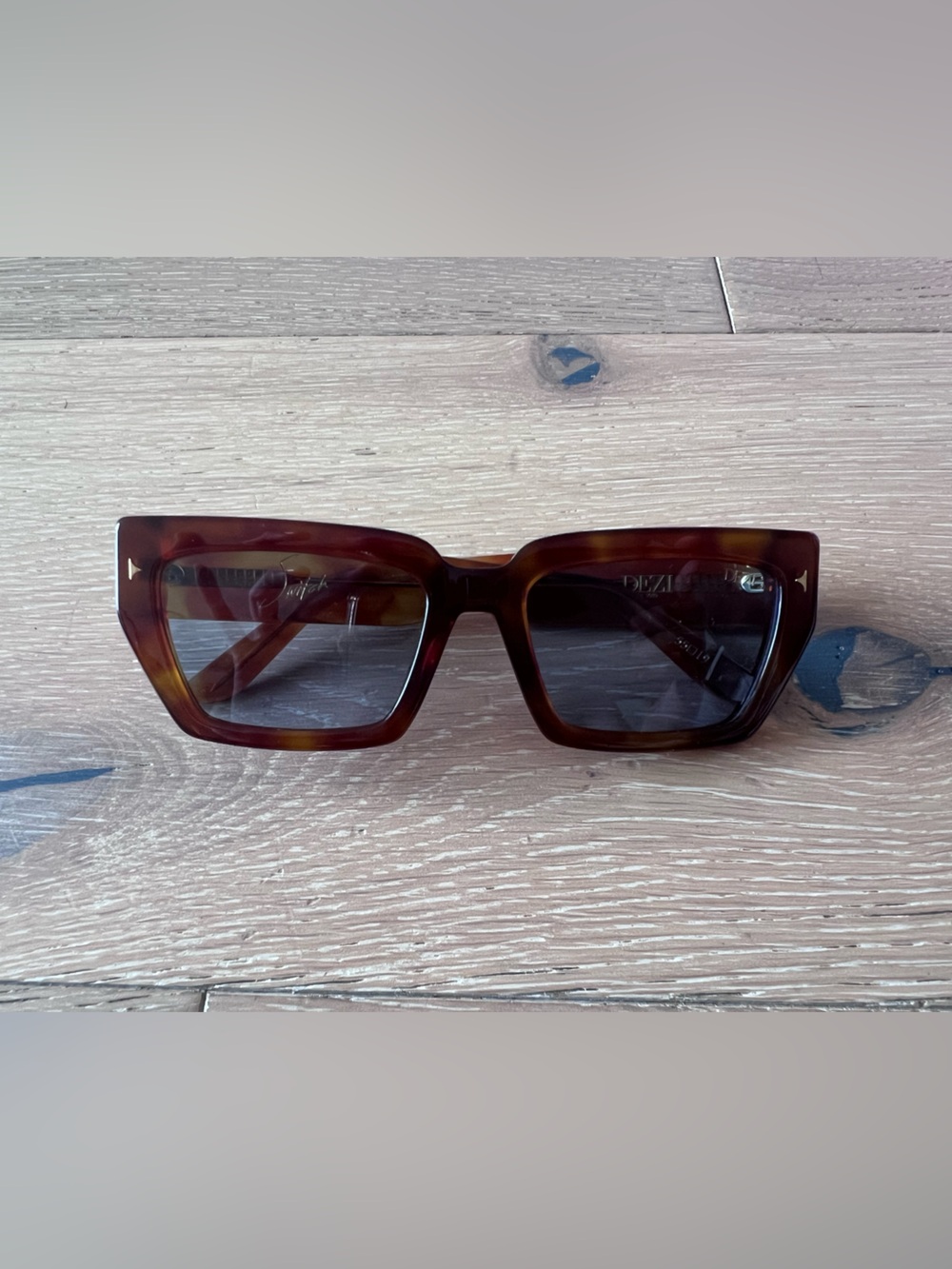 DEZI Tortoise Rectangular Sunglasses - Brown with Blue tint
